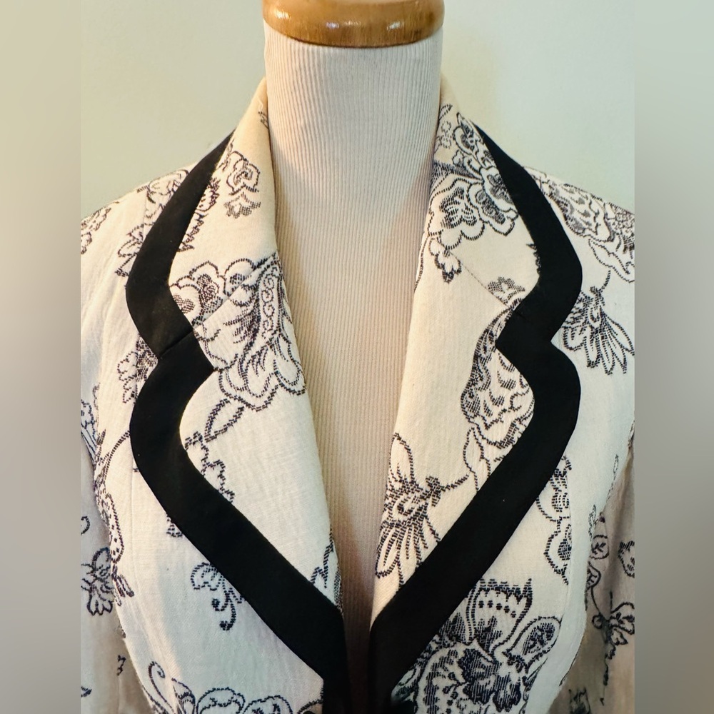 [Zelda] Vintage Black & White Floral Lined Blazer Sz 6 Tailored Statement Jacket - Picture 9 of 12
